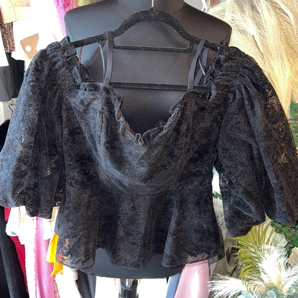 Parker off shoulder, peplum lace blouse